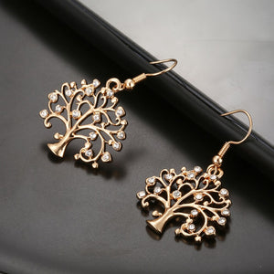 Shiny Jewellery Tree Of Life Earrings Drop for Women Gold Silver Plated Crystal