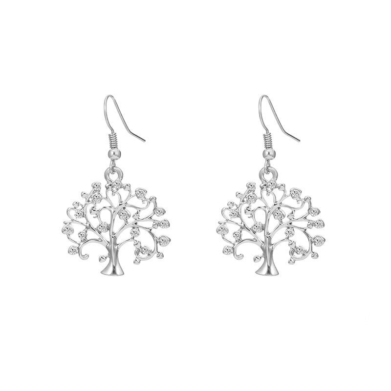Shiny Jewellery Tree Of Life Earrings Drop for Women Gold Silver Plated Crystal