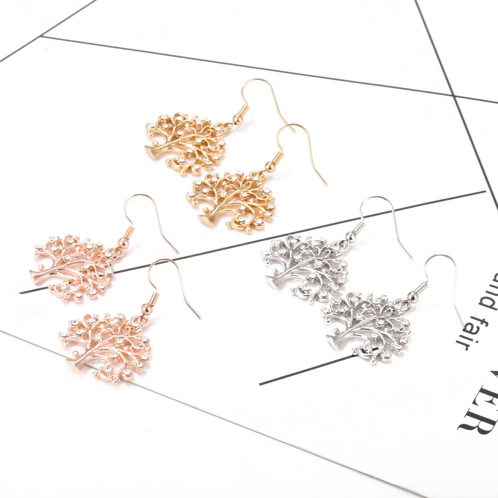 Shiny Jewellery Tree Of Life Earrings Drop for Women Gold Silver Plated Crystal