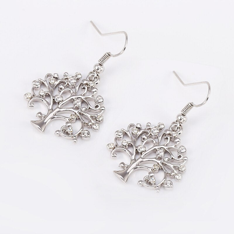 Shiny Jewellery Tree Of Life Earrings Drop for Women Gold Silver Plated Crystal