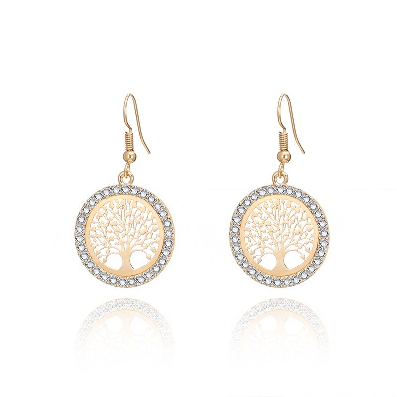 Shiny Jewellery Tree Of Life Earrings For Women Gift Crystal Round Drop Earring Copper
