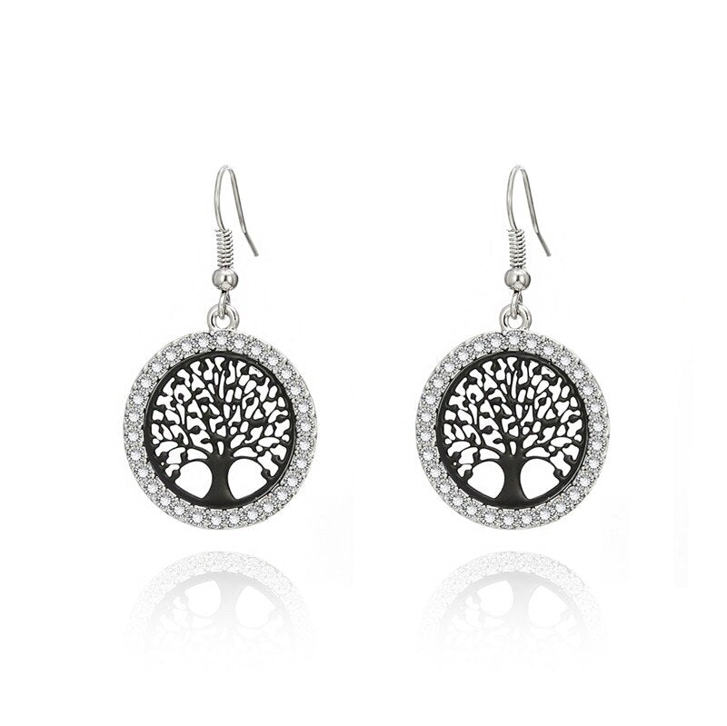 Shiny Jewellery Tree Of Life Earrings For Women Gift Crystal Round Drop Earring Copper