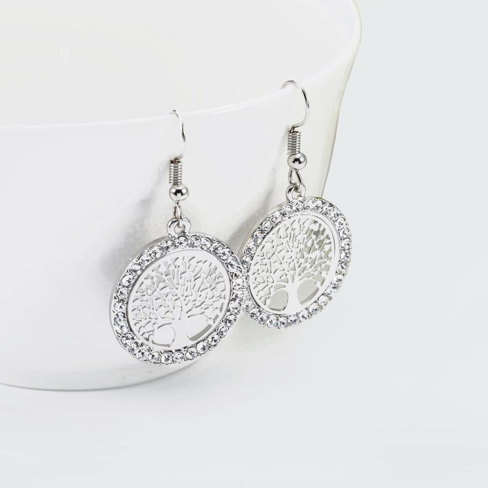 Shiny Jewellery Tree Of Life Earrings For Women Gift Crystal Round Drop Earring Copper