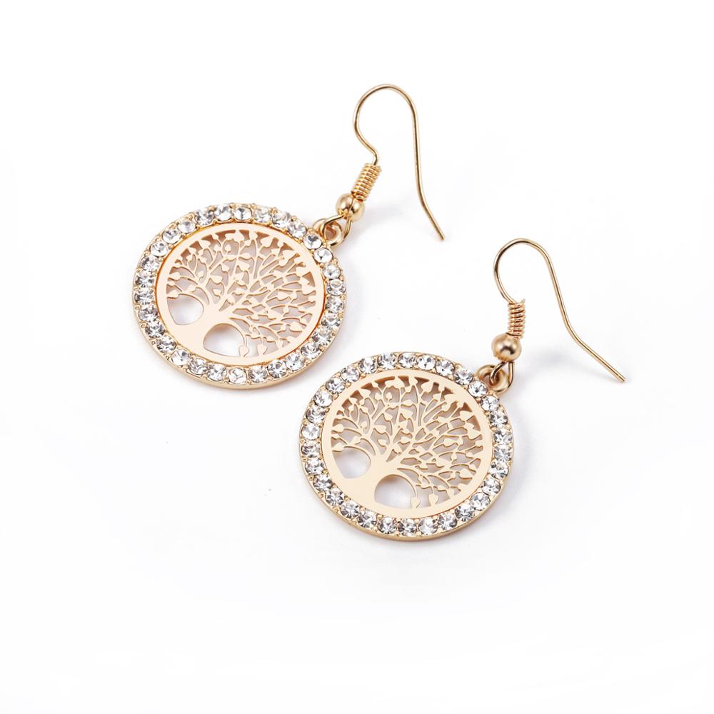 Shiny Jewellery Tree Of Life Earrings For Women Gift Crystal Round Drop Earring Copper