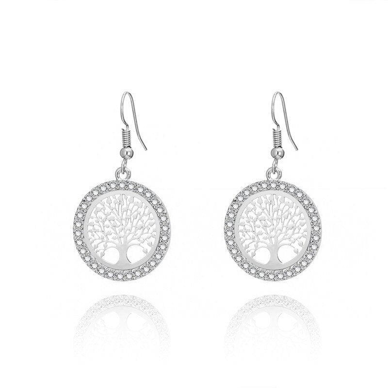 Shiny Jewellery Tree Of Life Earrings For Women Gift Crystal Round Drop Earring Copper