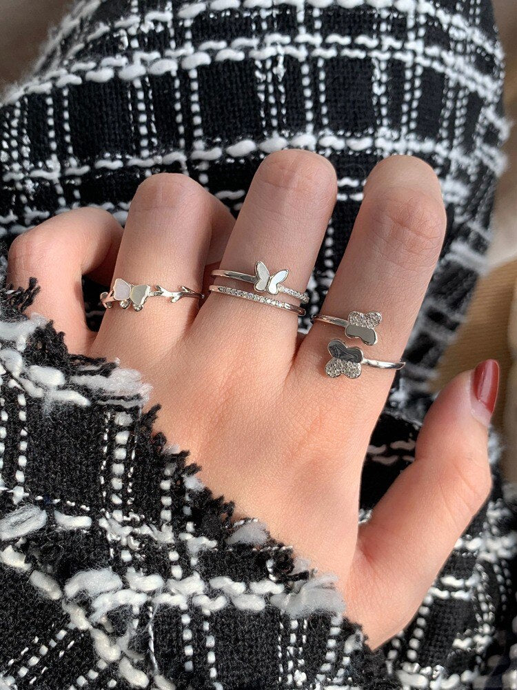 Trendy Fashion Silver Color Butterfly Open Finger Rings - Vico Rena