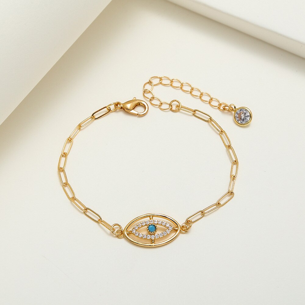 Shiny Jewellery Evil Eye Bracelet For Women Blue Eye Gold Chain Bracelet