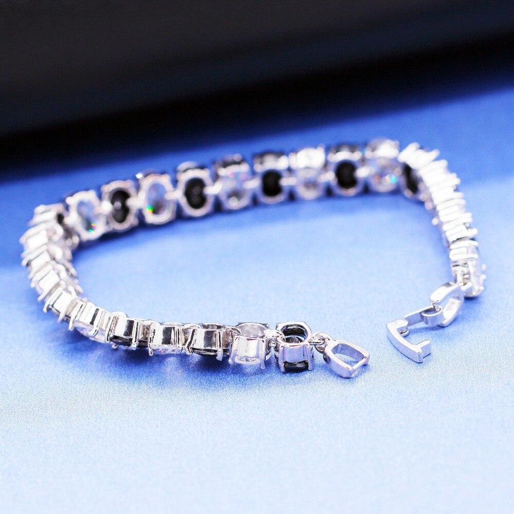 Shiny Jewellery Black and White Oval Crystal Bracelet for Women Women's