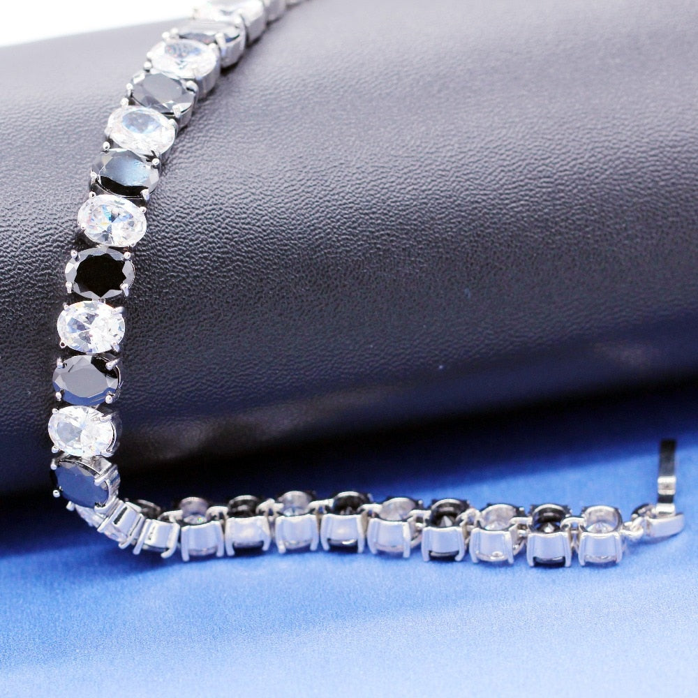 Shiny Jewellery Black and White Oval Crystal Bracelet for Women Women's