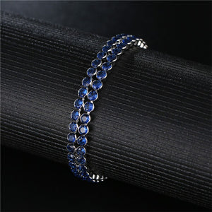 Shiny Jewellery Double Row Blue Round Crystal Bracelet for Women