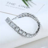 Shiny Jewellery White Square Crystal Bracelet for Women Silver Color Jewellery
