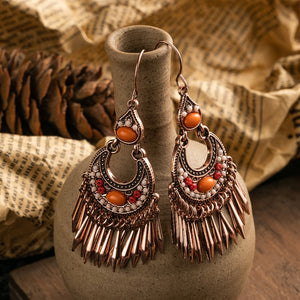 Vintage Boho Ethinic Rose Golden Hanging Dangle Drop Earrings - Vico Rena
