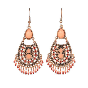Vintage Boho Ethinic Rose Golden Hanging Dangle Drop Earrings - Vico Rena