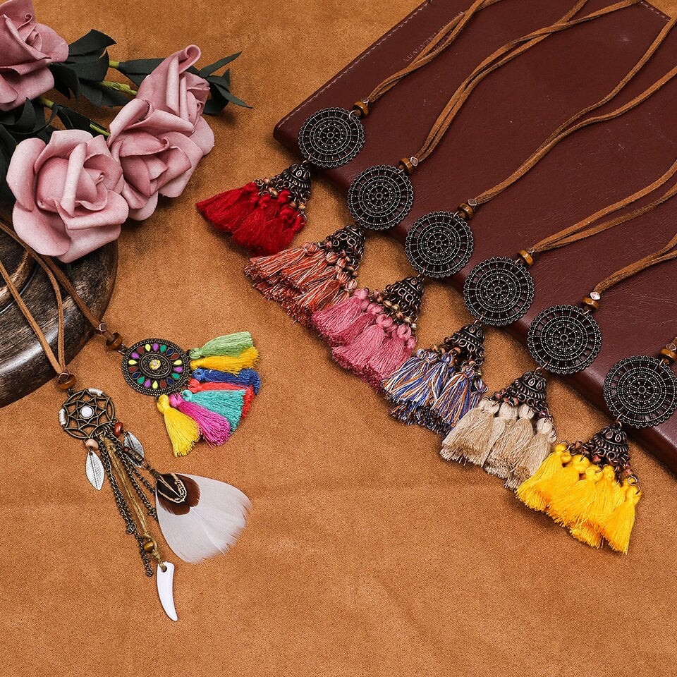 Vintage Boho Gypsy Ethinic Tassel Pendant Necklace for Women - Vico Rena