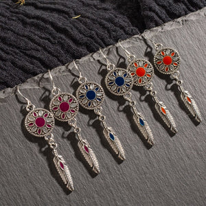 Shiny Jewellery Vintage Ethnic Oil Drop Leaf Dangle Hanging Bohemian Earrings for Women Alloy