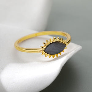 Shiny Jewellery Evil Eye Rings For Women Stainless Steel Gold Sliver Color Black Opal