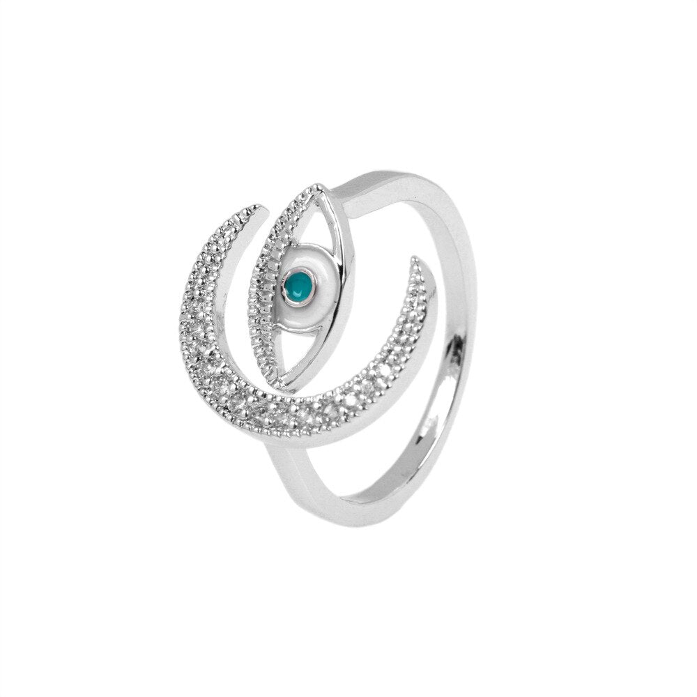 Shiny Jewellery Vintage Rings for Women Moon Evil Eye Ring Crystal