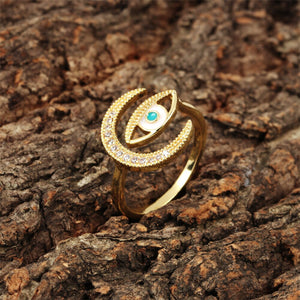 Shiny Jewellery Vintage Rings for Women Moon Evil Eye Ring Crystal