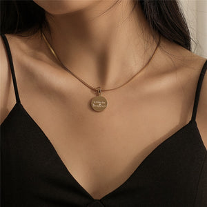 Vintage Round Engraving Necklace For Women Stainless Steel - Vico Rena