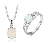 Shiny Jewellery Women's Opal Jewelry Pendant Earrings Ring Necklace Sets Crystal
