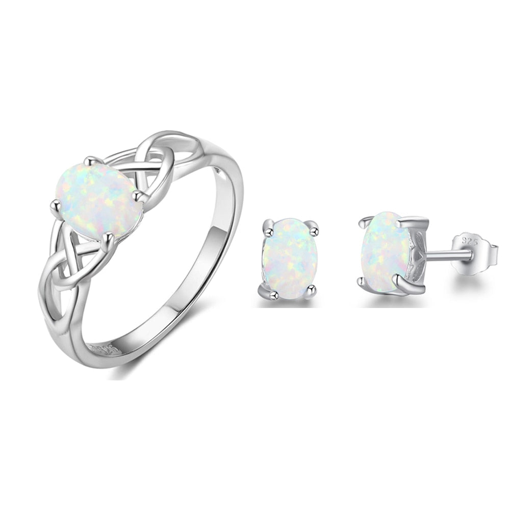 Shiny Jewellery Women's Opal Jewelry Pendant Earrings Ring Necklace Sets Crystal