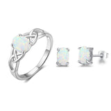 Shiny Jewellery Women's Opal Jewelry Pendant Earrings Ring Necklace Sets Crystal