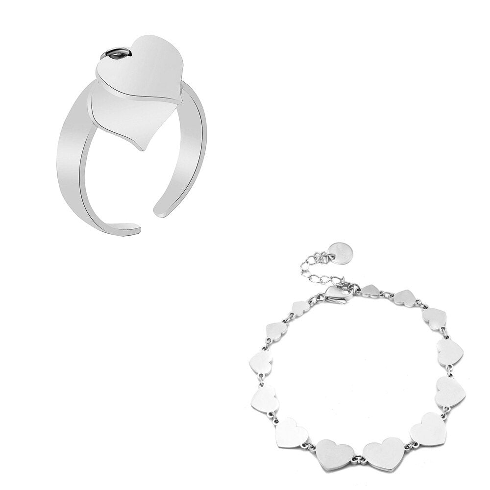 Stainless Steel Jewelry Multi Heart Necklace Sets Earrings Bracelet Ring - Vico Rena