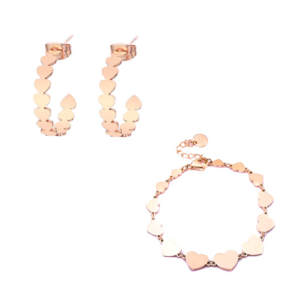 Stainless Steel Jewelry Multi Heart Necklace Sets Earrings Bracelet Ring - Vico Rena