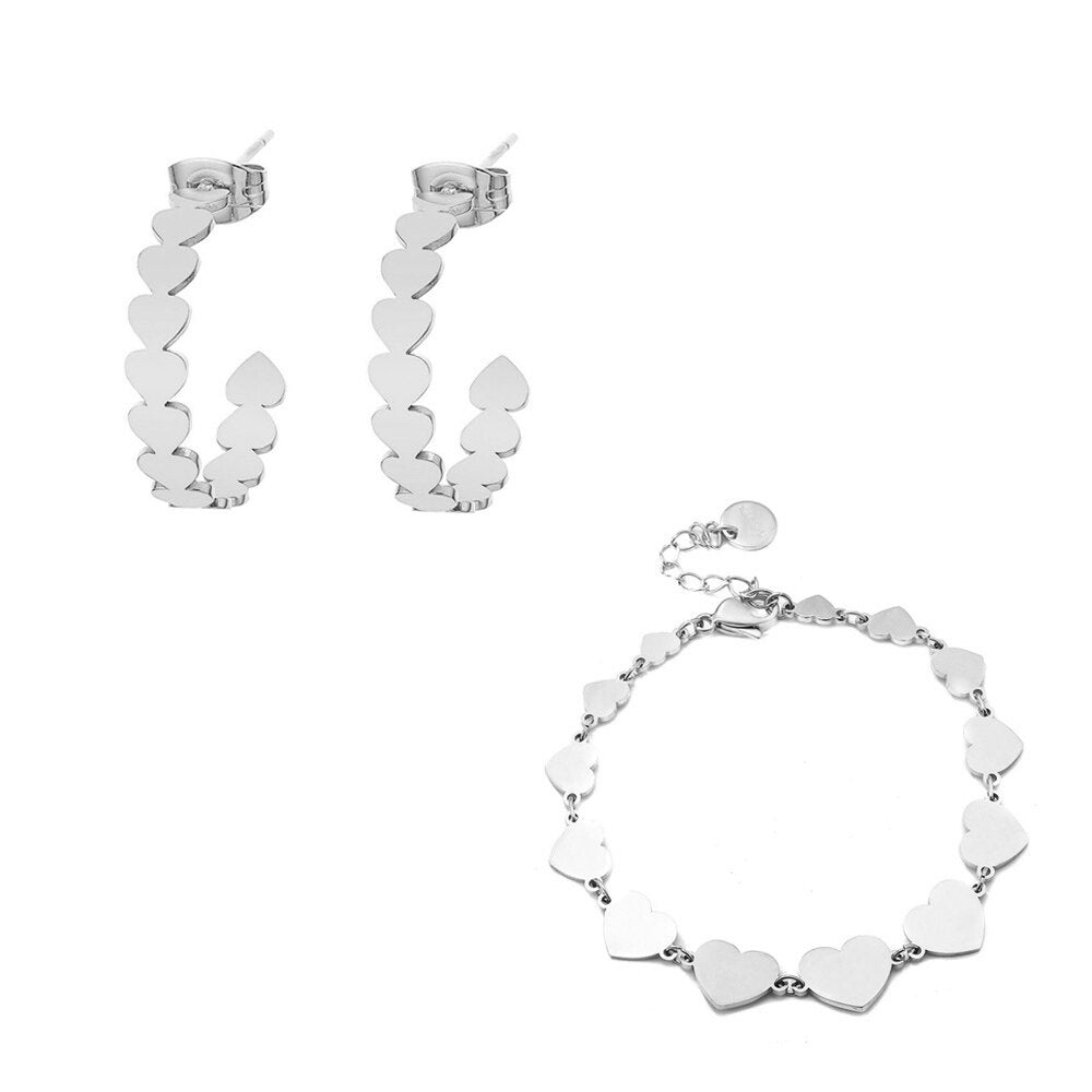 Stainless Steel Jewelry Multi Heart Necklace Sets Earrings Bracelet Ring - Vico Rena
