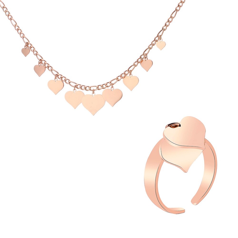 Stainless Steel Jewelry Multi Heart Necklace Sets Earrings Bracelet Ring - Vico Rena