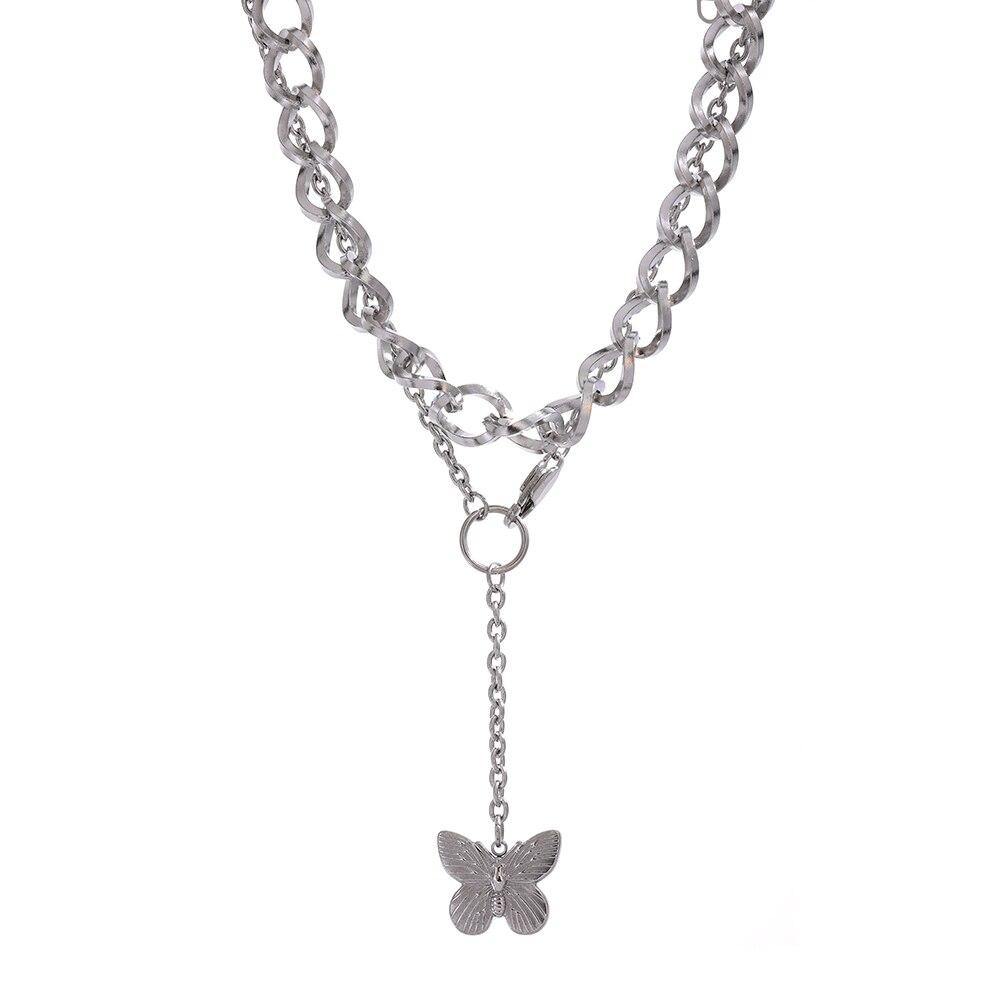Butterfly Pendant Necklace Trendy Metal Chain Double - Vico Rena