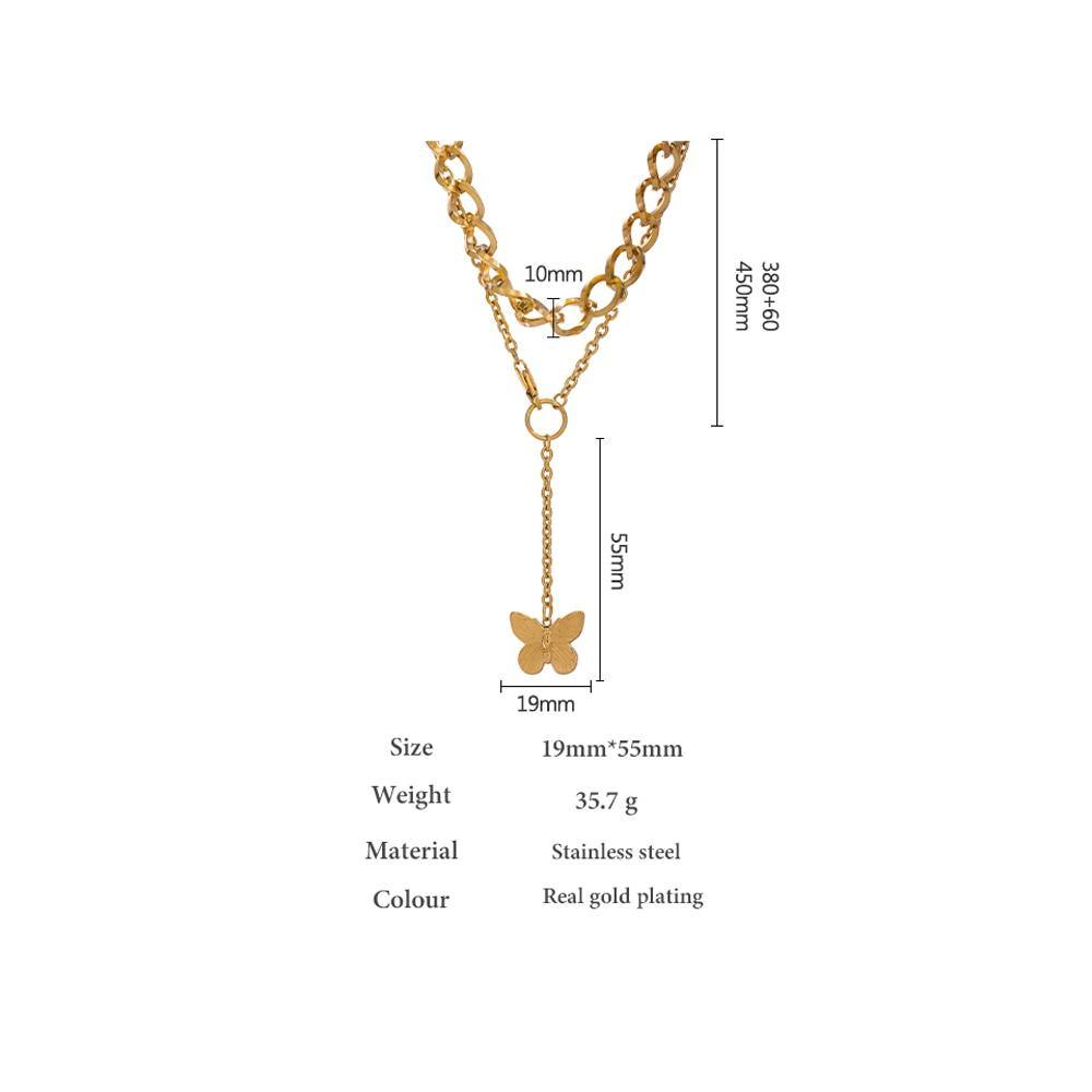 Butterfly Pendant Necklace Trendy Metal Chain Double - Vico Rena