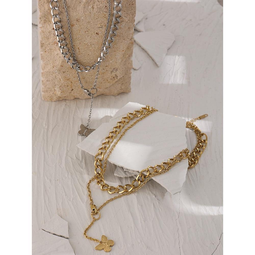 Butterfly Pendant Necklace Trendy Metal Chain Double - Vico Rena