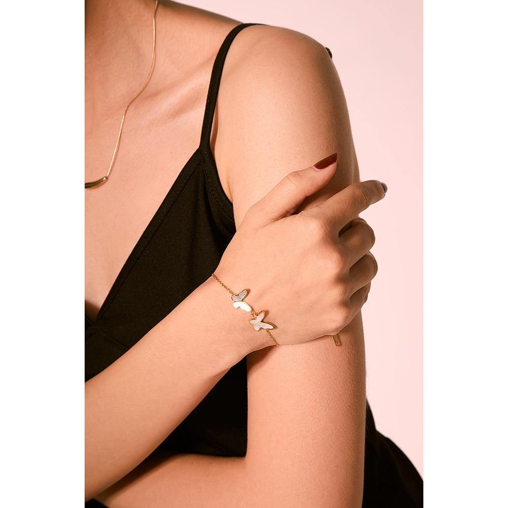 Exquisite Butterfly Natural Shell Chain Bracelet Stainless Steel - Vico Rena