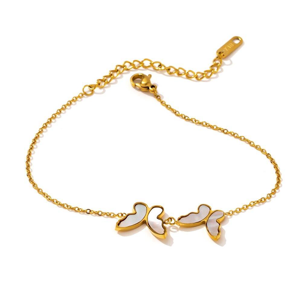 Exquisite Butterfly Natural Shell Chain Bracelet Stainless Steel - Vico Rena