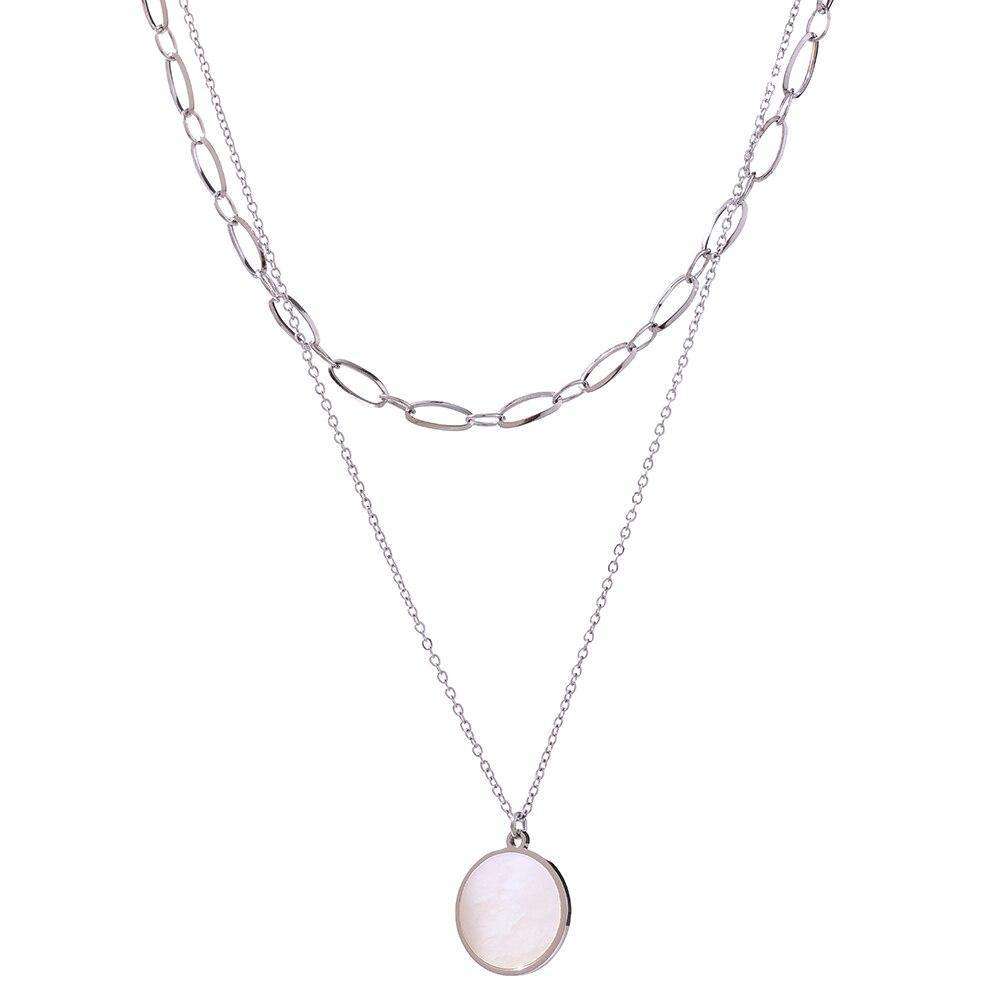 Exquisite Natural Shell Layered Pendant Necklace Stainless Steel - Vico Rena