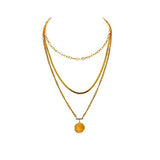 Shiny Jewellery Minimalist Face Portrait Pattern Layered Pendant Necklace Stainless Steel