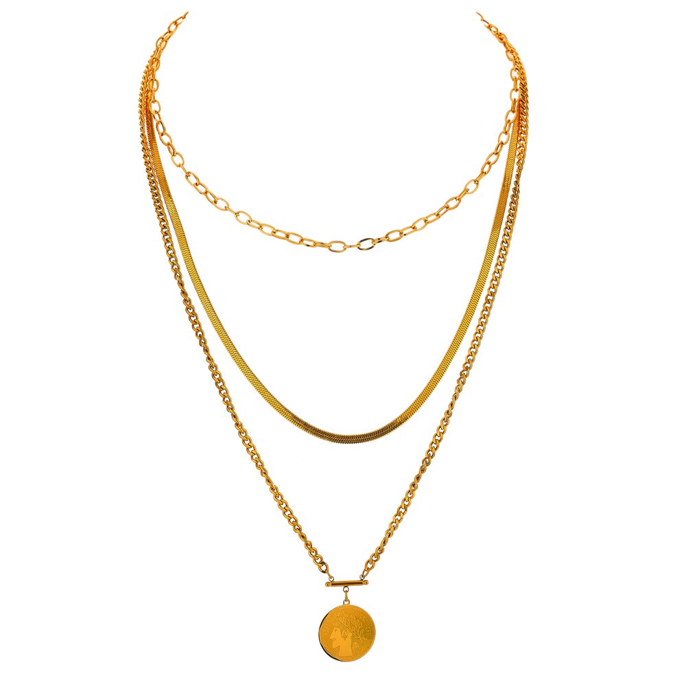Minimalist Face Portrait Pattern Layered Pendant Necklace 18 K - Vico Rena