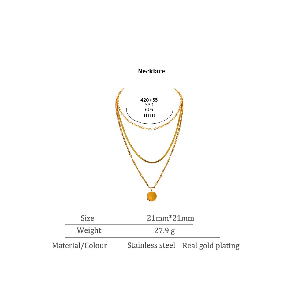 Minimalist Face Portrait Pattern Layered Pendant Necklace 18 K - Vico Rena