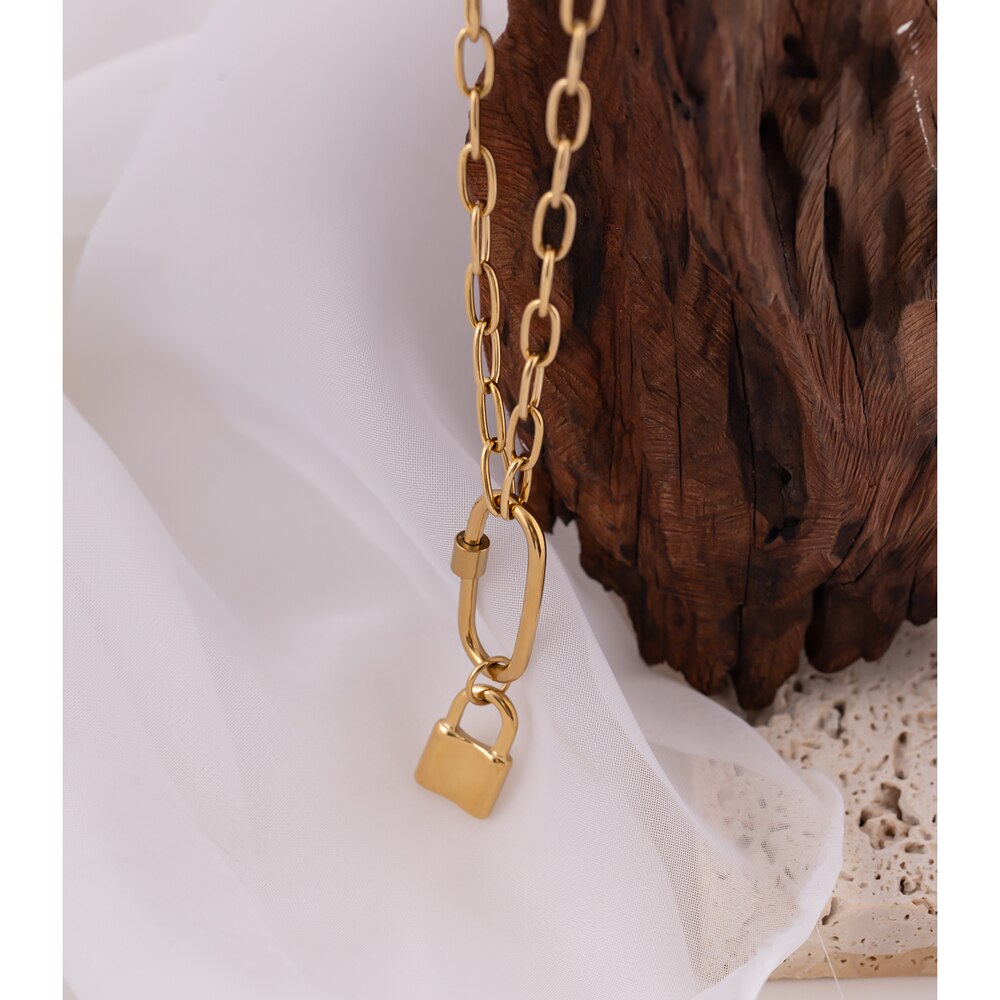 Statement Stainless Steel Jewelry for Women Ellipse Lock Pendant - Vico Rena