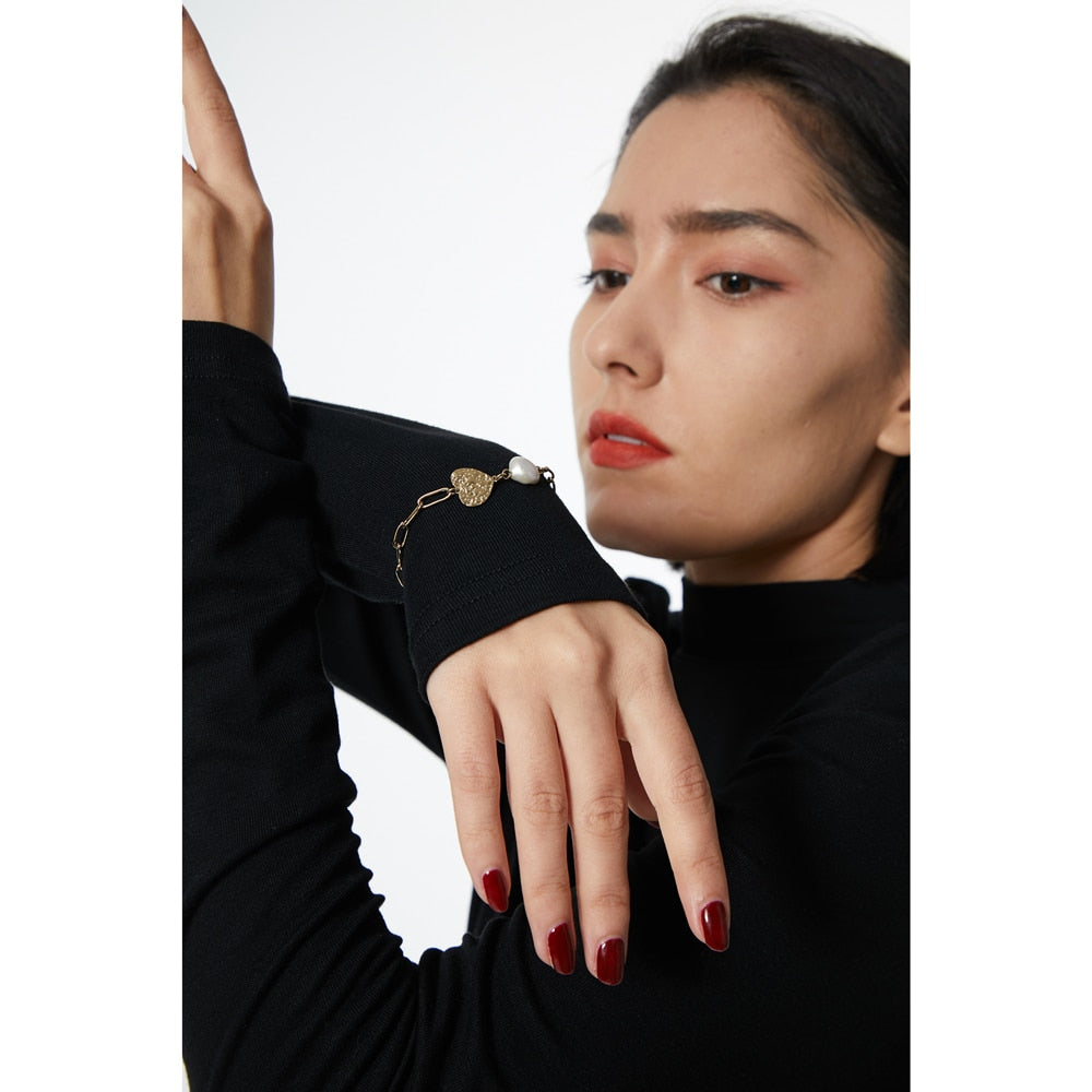 Stylish Natural Pearl Heart Stainless Steel Bracelet - Vico Rena