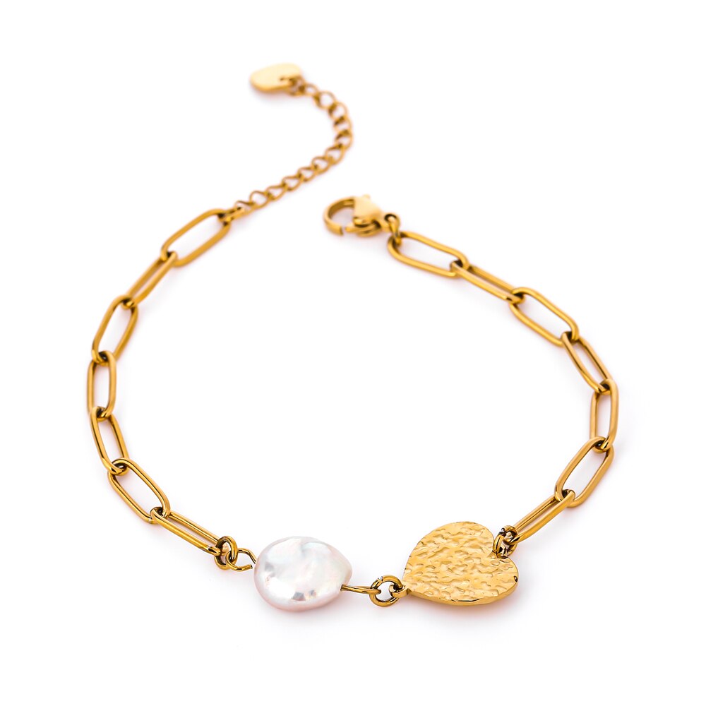 Stylish Natural Pearl Heart Stainless Steel Bracelet - Vico Rena
