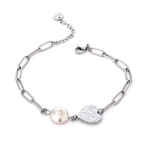 Stylish Natural Pearl Heart Stainless Steel Bracelet - Vico Rena