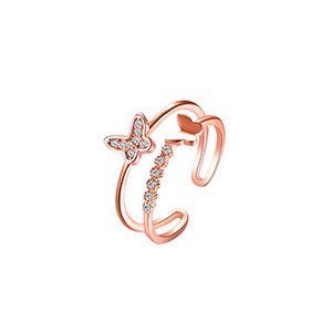 Shiny Jewellery Butterfly Ring Crystal Double Layer Opening Adjustable Ring Jewelry