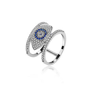 Shiny Jewellery Crystal Blue Evil Eye Rings for Women