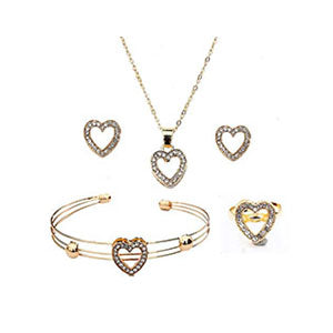 Shiny Jewellery 5 Pcs/Necklace Sets Hollow Heart Jewelry Set Gold Color Crystal Crown