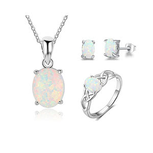 Shiny Jewellery Women's Opal Jewelry Pendant Earrings Ring Necklace Sets Crystal