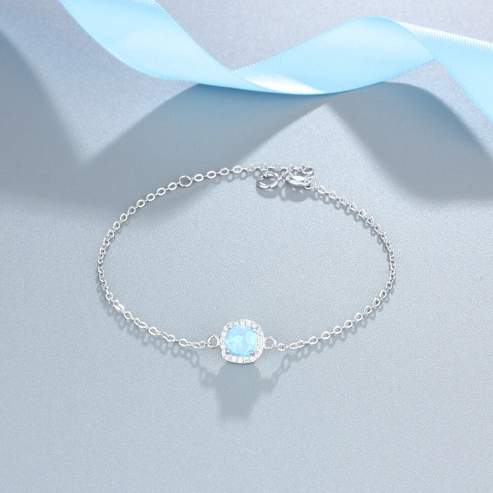 Azure Allure: Shiny Jewellery's 925 Sterling Silver Square Created Blue Opal Bracelets