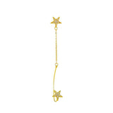 Shiny Jewellery 1Pc Double Star Ear Clip Gold Color Tassel Line Chain Crystal