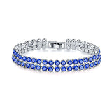Shiny Jewellery Double Row Blue Round Crystal Bracelet for Women